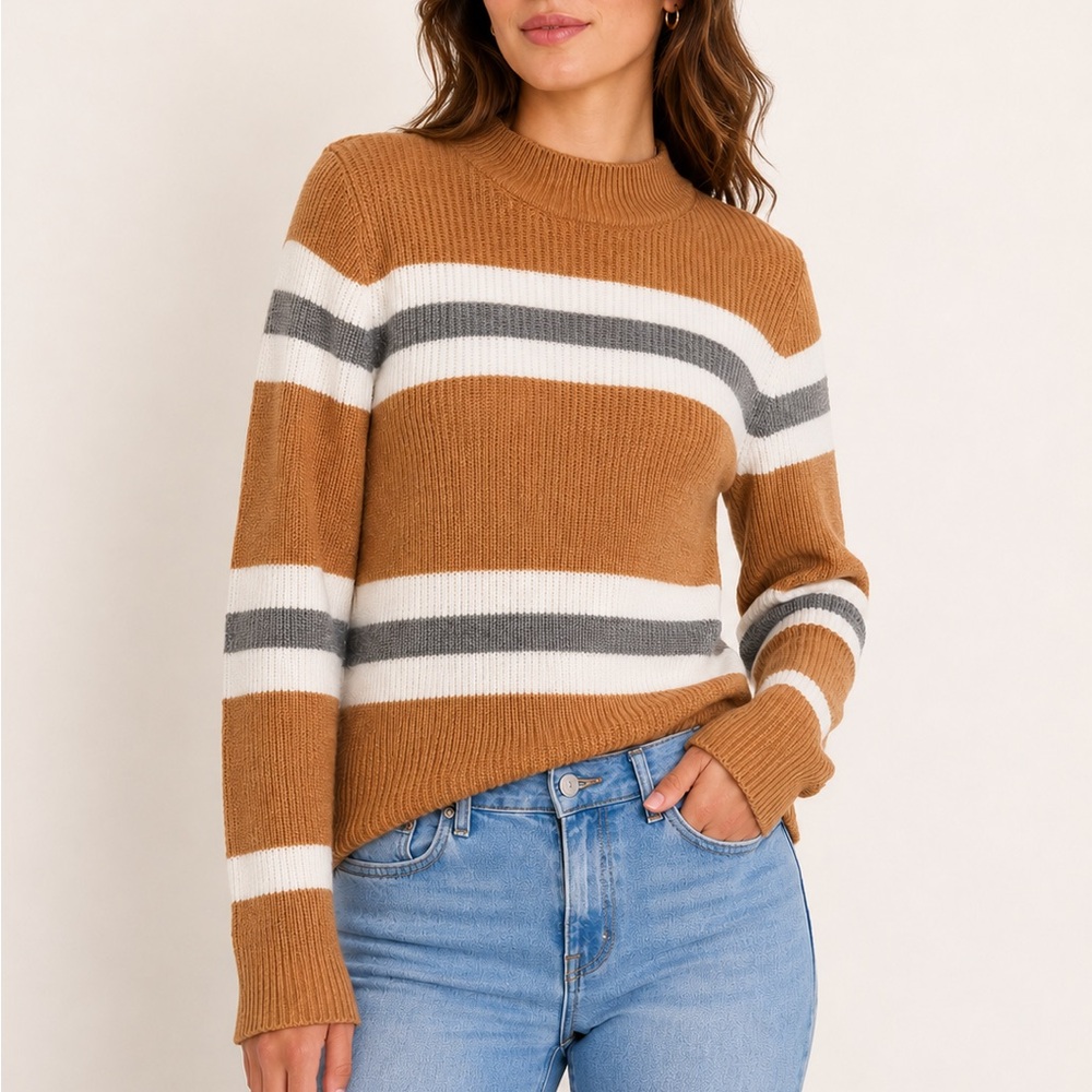 Pink Rose Rust Striped Mock Neck Knit Sweater | Size M